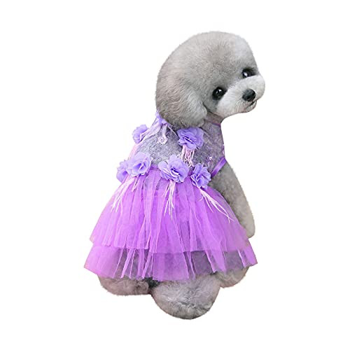 Pet Dog Dress- Cute Skirt Dog Embroidery Princess Dress Pet Summer Clothes Dog Apparel for Small Dogs and Cats-Purple-S-