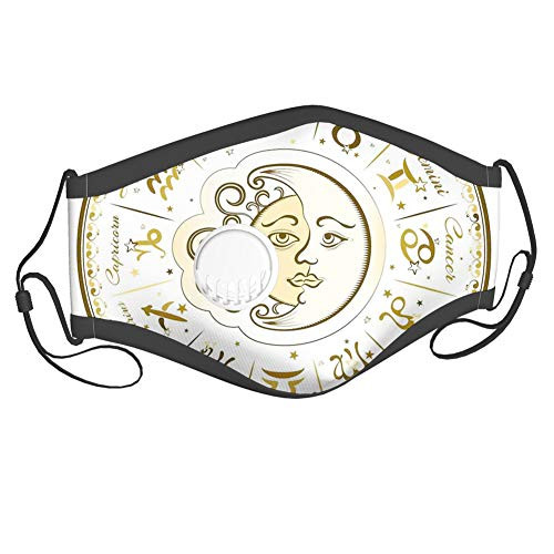 Fillter Face Cloth For Adults and kids-Circular Zodiac Chart Apparent Position of Sun and Moon in Centre Pattern Print-Cold Mouth Dustproof Double Protection-2 filters 7-12Y