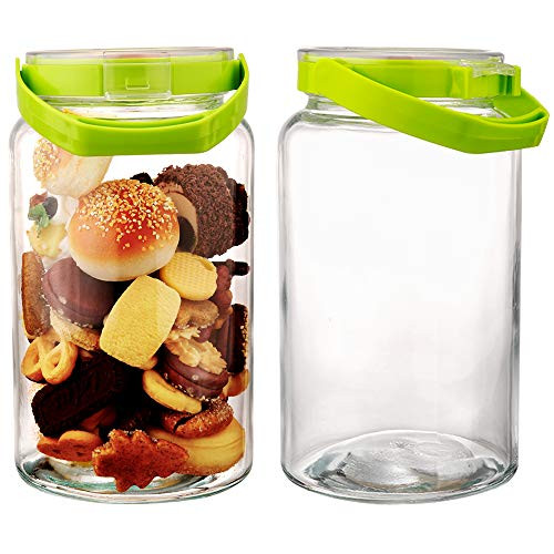 Daitouge 1 Gallon Glass Jars with Transparent Lids- Wide Mouth Canning Jar- Glass Solid Food Storage Jar with Handle- Snap-On Lid Easy to Open and Convenient- 2 Pack