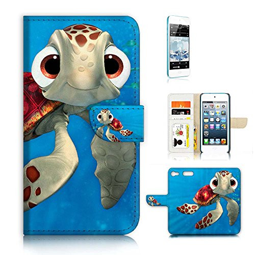 (for iPod Touch 5 6 / iTouch 5 6) Flip Wallet Case Cover & Screen Protector Bundle - A21273 Cartoon Turtle