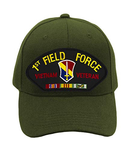 PATCHTOWN 1st Field Force - Vietnam War Veteran Hat/Ballcap Adjustable One Size Fits Most -Olive Green- Standard -No Flag--
