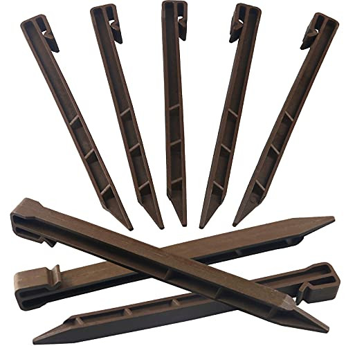 30 PCS Brown Garden Landscape Edging Stakes- 10 Inch Landscaping Anchoring Spikes Heavy Duty Plastic Garden Netting Ground Stakes Brown for Edging  and  Terrace Board