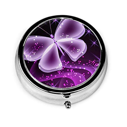Cute Purple Butterfly Pill Box-3 Compartment Medicine Pill Case-Portable Medicine Tablet Vitamin Holder Organizer for Purse Pocket Travel Gifts