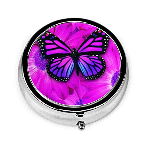 Purple Butterfly and Flower Pill Box-3 Compartment Medicine Pill Case-Portable Medicine Tablet Vitamin Holder Organizer for Purse Pocket Travel Gifts