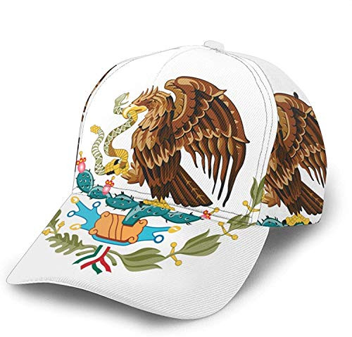 Snapback Flat Bill Hip Hop Hats-White-One Size Caps Mexico Eagle Flag Unisex 3D Printing Classic Baseball Cap