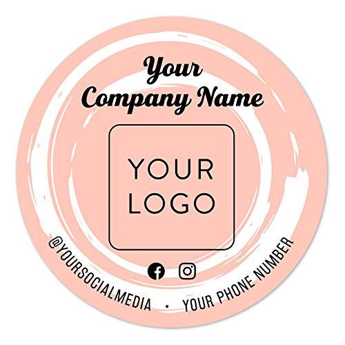 60-Pack Round Personalized Stickers - Custom Vinyl Sticker for Small Business Logo - Labels for Cafe- Boutique- Packaging- Handmade- Promotional Items -Peach- 4x4-