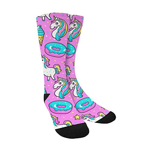 Unicorns Donuts Rainbow Funny Novelty Printed Crew Socks for Mens Womens