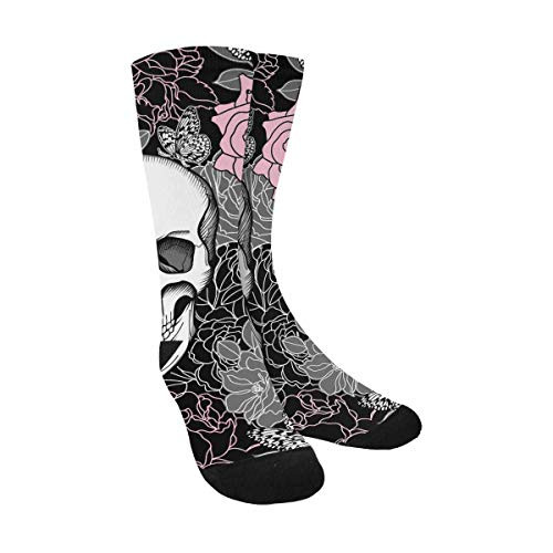 Skull Flowers. Day of The Dead Funny Novelty Printed Crew Socks for Mens Womens Skull Flowers. Day of The Dead Funny Novelty Printed Crew Socks for Mens Womens
