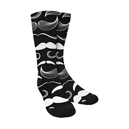 Black and White Mustache Funny Novelty Printed Crew Socks for Mens Womens