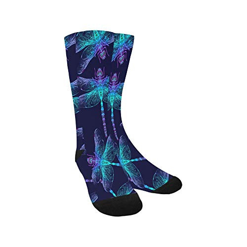 Dragonfly Dark Blue Funny Novelty Printed Crew Socks for Mens Womens Dragonfly Dark Blue Funny Novelty Printed Crew Socks for Mens Womens