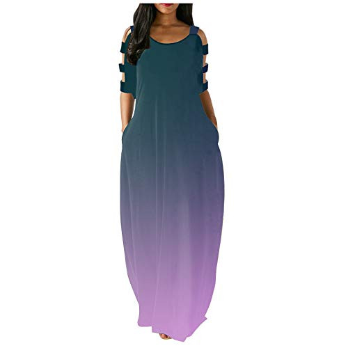 Zieglen Womens Dresses Plain Color Hollow Sleeve Loose Plus Size with Pockets Casual Summer Long Maxi Dress Beach Sundress Purple