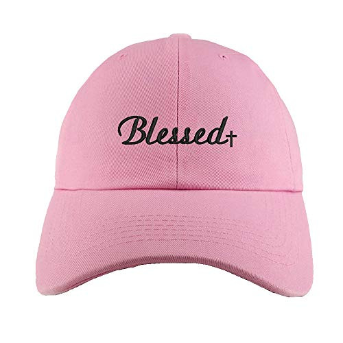 Pink Blessed Cross Embroidered Dad Hat Women Men Baseball Cap Cotton Snapback Adjustable