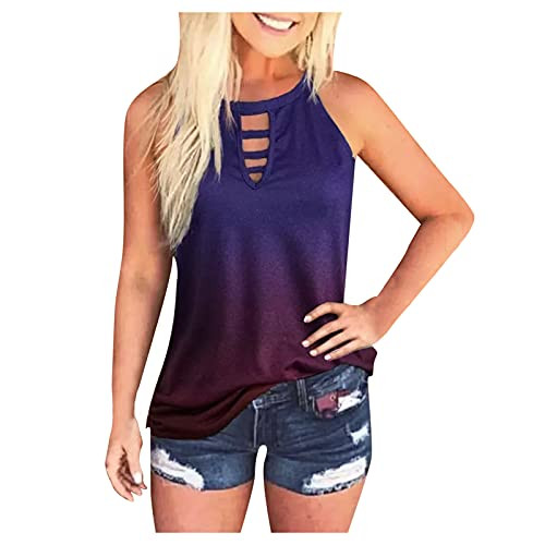 AODONG Womens Tank Tops Loose Fit-Workout Vest for Women Lightweight Women's Scoop Neck Knit Tank Tops Casual Loose Sleeveless Cami Blouse Shirts Purple
