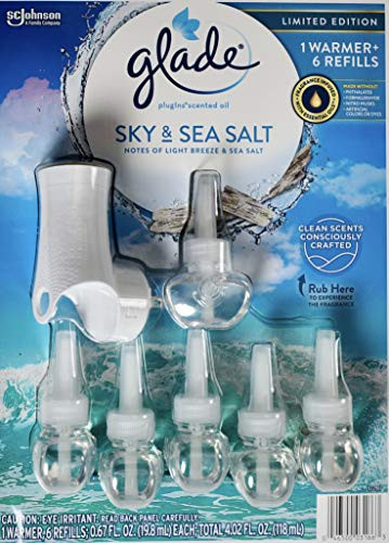 Glade Plugins Sky  and  Sea Salt- 1 Warmer and 6 Scented Oil Refills