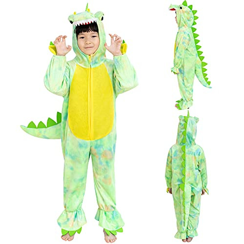 Dearsun Dinosaur Costume Animal Fancy Dress Costume Hooded Romper Jumpsuit -M/110- Green-