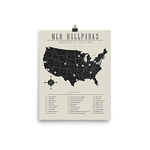 MLB Ballparks Checklist Map Poster Print Bucket List
