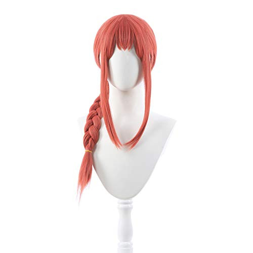NUOQI Makima Wig Chainsaw Man Makima Long Braids Orange Cosplay Wig Womens Anime Party Wigs with Free Cap