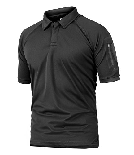 CRYSULLY Men's Military Tactical Sports Outdoor Combat Polo Shirt Turn-Down Collar T-Shirts Tee Tops Black