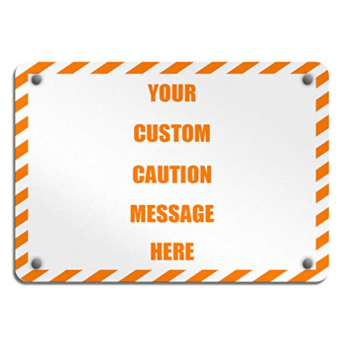 Aluminum Weatherproof Metal Sign Multiple Sizes Custom Personalized Text Here White Orange Warning Horizontal Street 14x10Inches