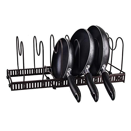 SubClap Pots and Pans Rack Organizers for Cabinet- 7 Adjustable Dividers and Expandable Pan Pot Lid Organizer Holder for Kitchen Cabinet Pantry Countertop Bakeware Tray Storage Rack with Coating- Bronze SubClap Pots and Pans Rack Organizers for Cabinet- 7 Adjustable Dividers and Expandable Pan Pot Lid Organizer Holder for Kitchen Cabinet Pantry Countertop Bakeware Tray Storage Rack with Coating- Bronze