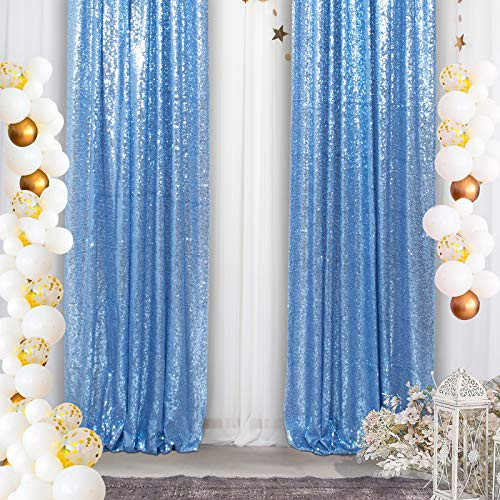 Baby Blue Sequin Curtains 2 Panels 2FTx8FT Glitter Sequin Backdrop Curtains Christmas Party Backdrop Sequence Curtains for Wedding Sequin Backdrop Drapes -2FTx8FT- Baby Blue-