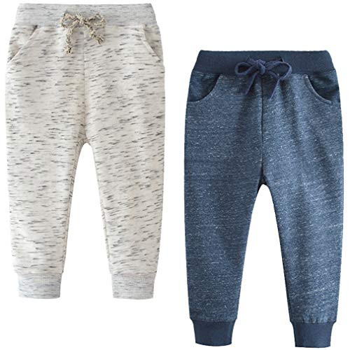 Little Boys Cotton Casual 2T Sweatpants Toddler Boys' Drawstring Elastic Waist Solid 2T Jogger Pants 2 Pack Set Blue White 2T