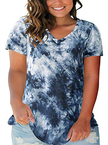 Womens Short Sleeve T Shirts Loose Casual Plus Size Tunics Tie Dye Tops 22W ZG
