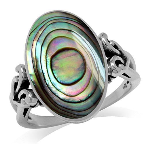 Silvershake Oval Shape Abalone Paua Shell Inlay 925 Sterling Silver Victorian Style Heart Knot Ring Size 12 Silvershake Oval Shape Abalone Paua Shell Inlay 925 Sterling Silver Victorian Style Heart Knot Ring Size 12