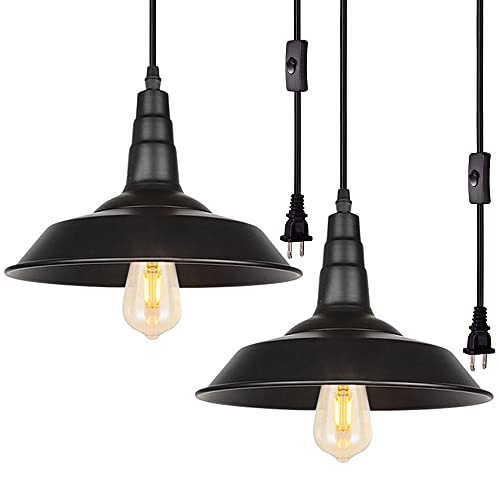 Plug in Pendant Light 2 Pack Hanging Pendant Light with Plug in 16.4ft Cord E26 Industrial Black Pendant Light Fixture for Diningroom Kitchen Bedroom