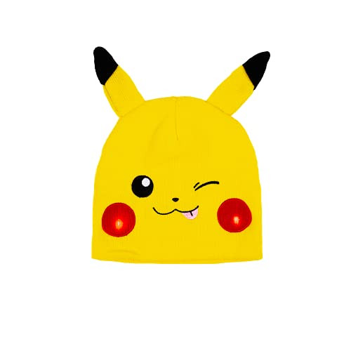 Bioworld Pokemon Pikachu Big Face LED Light Up Knit Character Beanie Bioworld Pokemon Pikachu Big Face LED Light Up Knit Character Beanie