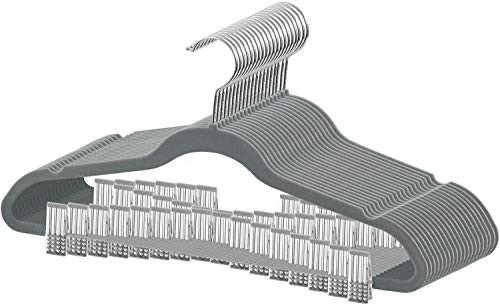 Oakias 20 Pack Non-Slip Grey Skirt Hangers  Velvet Pant Hangers with Clips  Space Saving and Thin Clip Hangers  360 Swivel Hook  Premium Suit Hangers