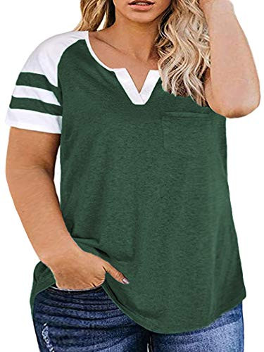 T Shirts for Women Plus Size 4X Summer Tops Loose Fit Tee Drak Green 26W