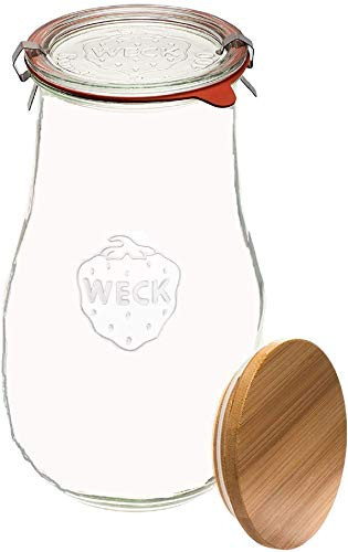 Weck Jars - Weck Tulip Jars 2.5 Liter - Sour Dough Starter Jars - Large Glass Jars for Sourdough - Starter Jar with Glass Lid - Tulip Jar with Wide Mouth - Suitable for Canning and Storage - -1 Jar with Wooden Lid-