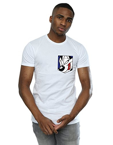 Looney Tunes Men's Pepe Le Pew Face Faux Pocket T-Shirt Large White