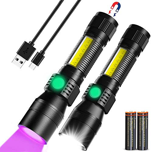 Black Light Flashlight Rechargeable- 3in1 LED Tactical Flashlight UV Black Light  and  Redlight- 1000Lumen 7 Light Modes- Zoomable- Waterproof Pocket-size Flashlight for Pet Urine Stains Detection/Camping