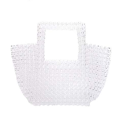 YIFEI Women Beaded Clear Acrylic Crystal Tote Handmade Transparent Bags for Wedding Party- Medium