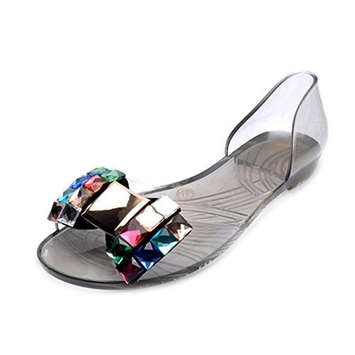 Women's Girls Clear Bow Jelly Sandals Shoes Fashion Summer Beach Transparent Flat Water Sandals Black