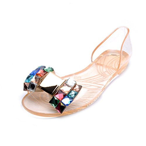 Women's Girls Clear Bow Jelly Sandals Shoes Fashion Summer Beach Transparent Flat Water Sandals Yellow