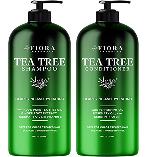 Tea Tree Shampoo and Conditioner Set by Fiora Naturals - Sulfate Free- Anti-Dandruff Shampoo for Dry- Itchy  and  Flaky Scalp - For all hair types- Men and Women -2 x 16oz-