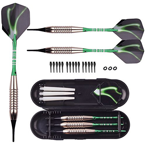 Green Soft Tip Darts Set - 18g Professional Darts Plastic Tip - 16g Dart Barrels w/o-Rings + 6 Aluminum Shafts + Extra 15 Replacement Soft Tips Accessories for Electronic Dart Board