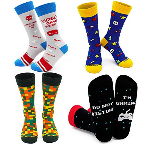 PopCrew Power Socks | Retro Video Game Socks | Funny Novelty Gaming Crew Dress Socks Gift for Men Women Unisex -4 Pair Set- PopCrew Power Socks | Retro Video Game Socks | Funny Novelty Gaming Crew Dress Socks Gift for Men Women Unisex -4 Pair Set-