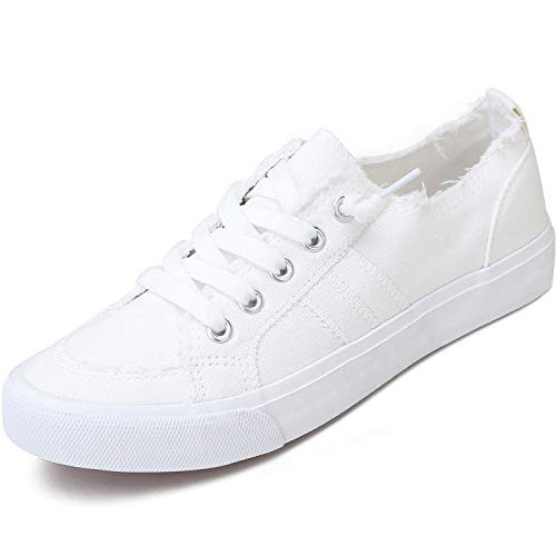 Women's Play Fashion Sneaker White Color Washed and Leopard Canvas Slip on Shoes-White-US011-