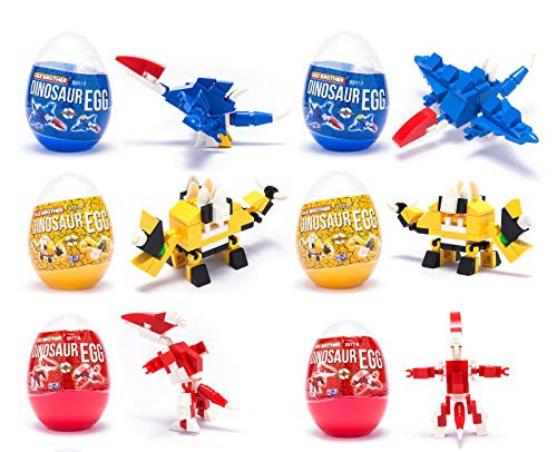 Mayzo Easter Eggs with Toys Inside,Easter Eggs Filled with Dinosaur Building Blocks Toys for Party Favors,6 PCS Surprise Easter Eggs Gifts for Kids/Boys. (Dinosaur)