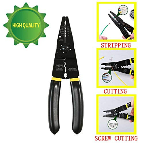 Wire Strippers Wire Stripping tool electrical stripper Crimper Cutter Crimping Cutting Multi-Purpose Electrical Wire Stripping Tool 10-22 AWG Solid and 12-24 AWG Stranded Wire 8" -KARRISM