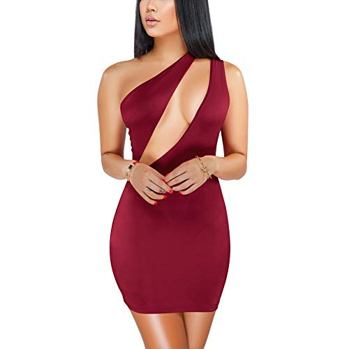 ECHOINE Women's Sexy One Shoulder Sleeveless Cutout Bodycon Mini Club Dress ECHOINE Women's Sexy One Shoulder Sleeveless Cutout Bodycon Mini Club Dress