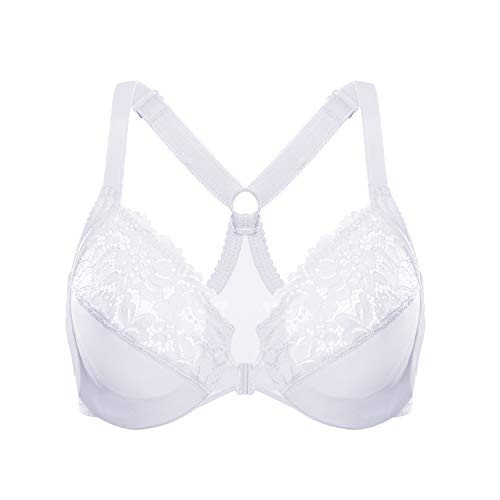 DELIMIRA Women's Front Closure Full Coverage Lace Underwire Racerback Bra White 38DD