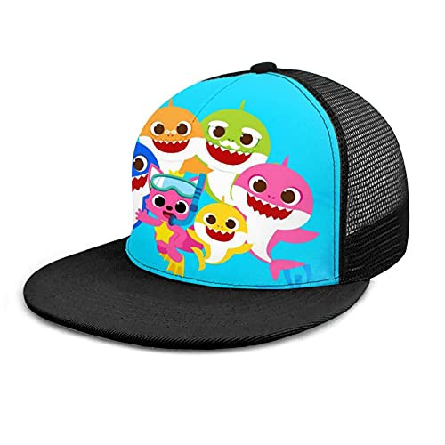 Unisex Baby-Shark Baseball Cap 3D Printing Adjustable Snapback Flat Bill Hip Hop Hats Trucker Hat for Men Women Black