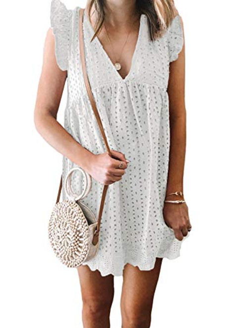 Astylish Womens Lace Embroidery V Neck Ruffles Cap Sleeve Flare Dresses Elegant Casual Babydoll Tunic Short Dress White X-Large Astylish Womens Lace Embroidery V Neck Ruffles Cap Sleeve Flare Dresses Elegant Casual Babydoll Tunic Short Dress White X-Large