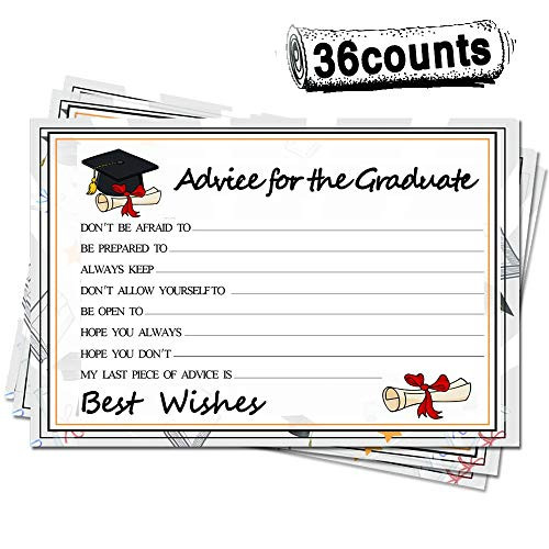 Graduation Party Wish Cards - High School or College Graduation Party Advice Advice Cards Supplies 2019 Decorations-36 Packs