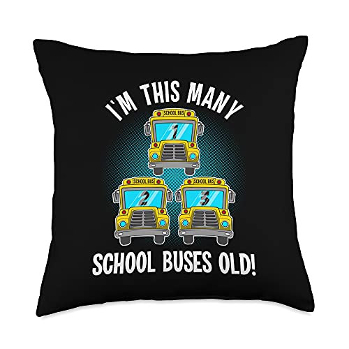 Cute Decker Buses Passenger Matching B-Day Designs Funny School Bus 3rd Birthday Gift For 3 Years Old Boys Kids Throw Pillow- 18x18- Multicolor